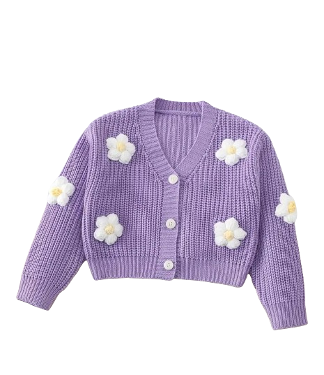 Purple crop flower cardigan
