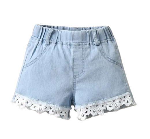 Denim short with lace applique