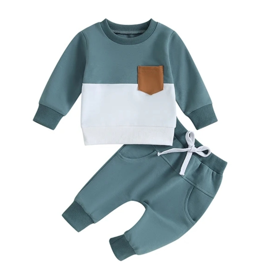 Turqoise colour block set with pocket