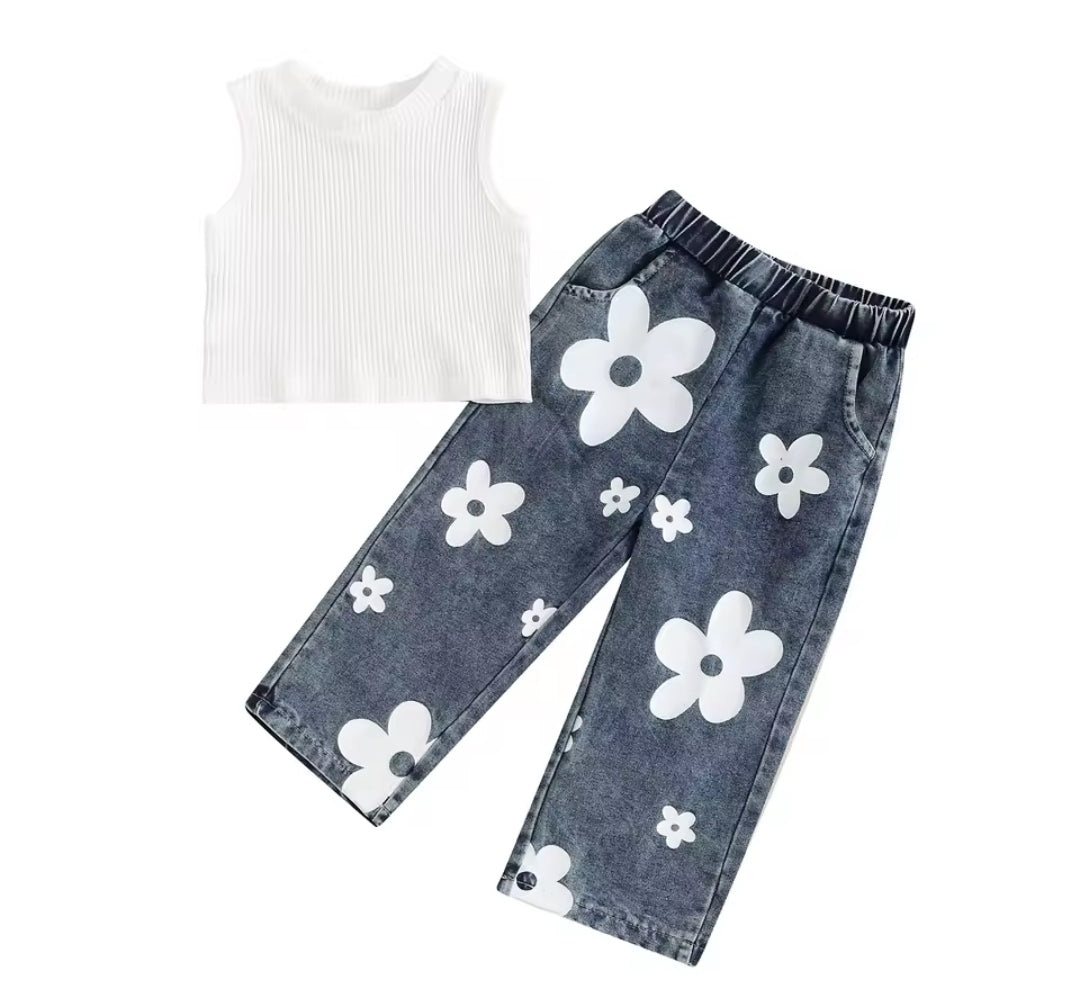 Floral denim jean set