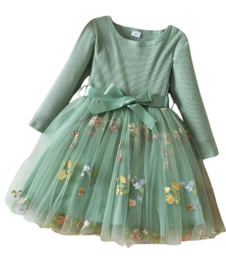 Green ribbed floral dress