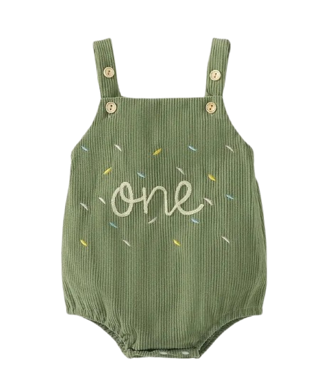 "One" romper green