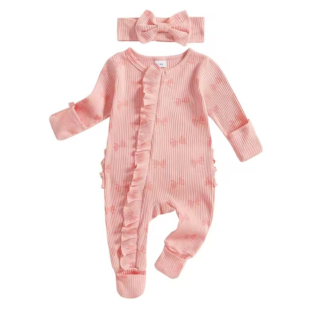 Pink Ruffle Bum Ribbed Sleeper